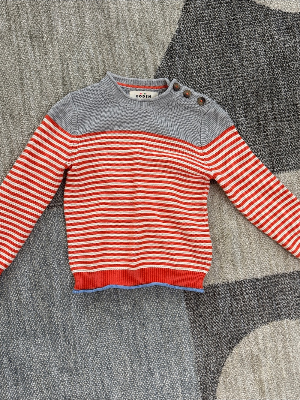 Mini Boden 7-8Y Striped Crewneck Sweater